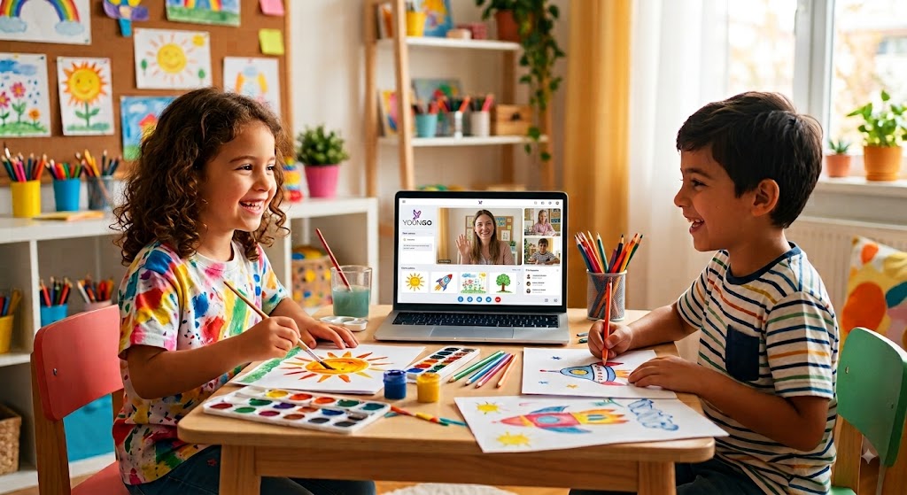 Child learning with creative YounGo course cards
